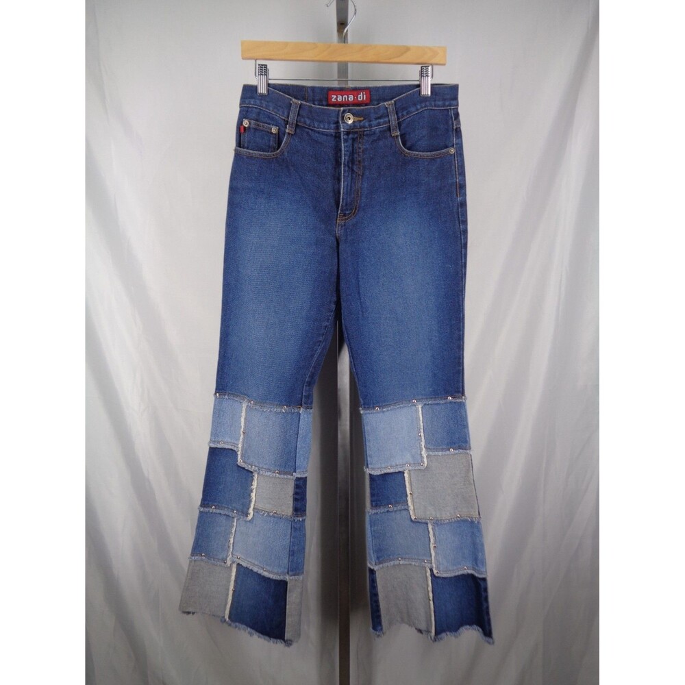 Zana Di Patchwork Stud Flare Jeans Size 9 Vintage 90's Y2K Festival Hippie